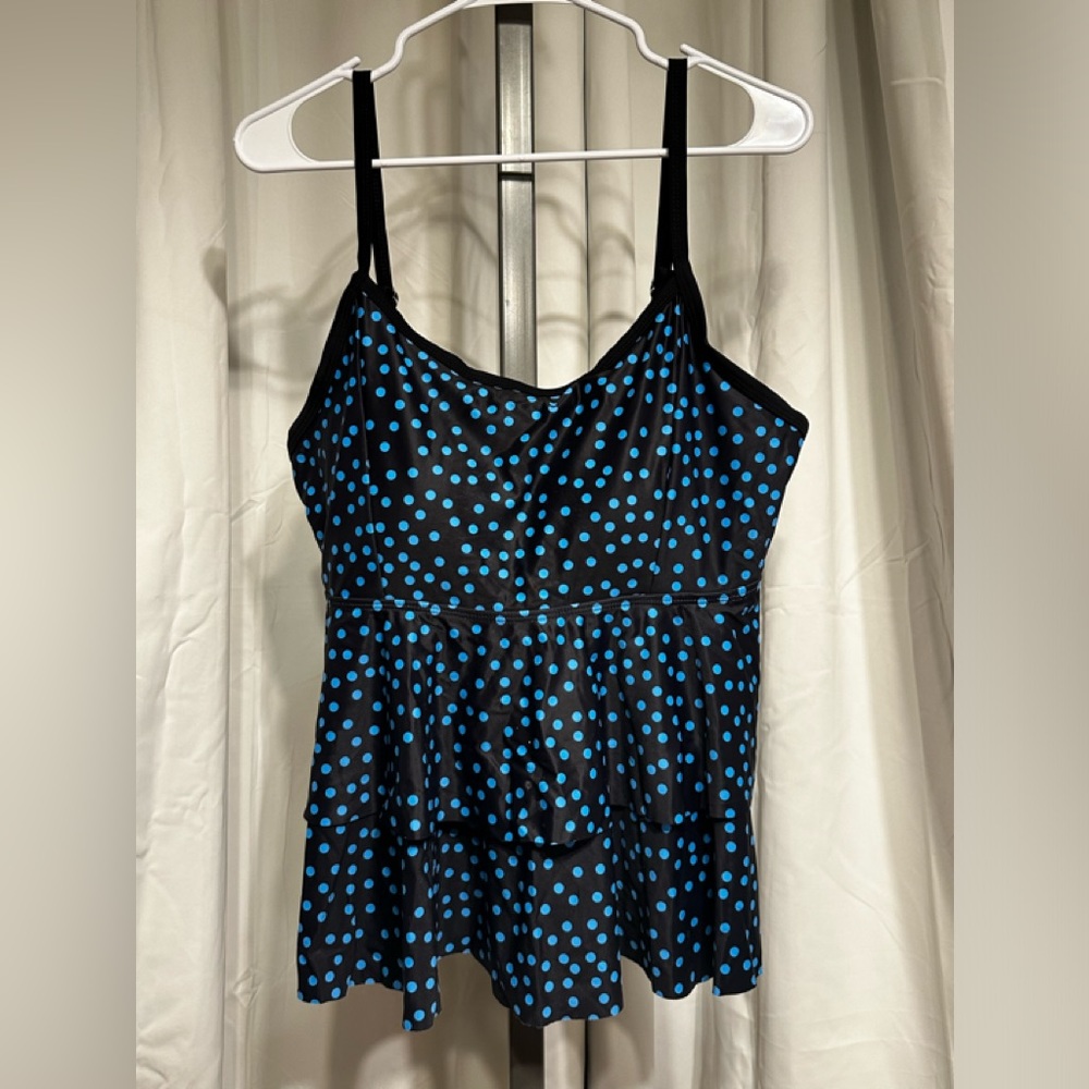 Tropical Blue Polka Dot Ruffles Bra Tankini Top